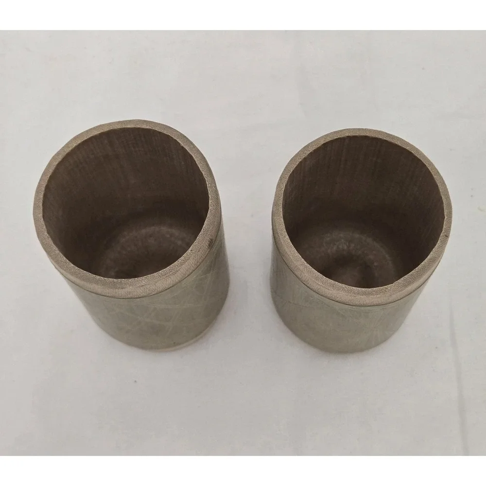 Two Vintage Jamaican‎ Hand Carved Bamboo Tiki Craft Cups Or Vases 4 Inches